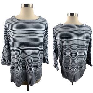 J Jill Blouse Womens Striped Long Sleeve Pullover Tunic Shirt Sz S White & Black